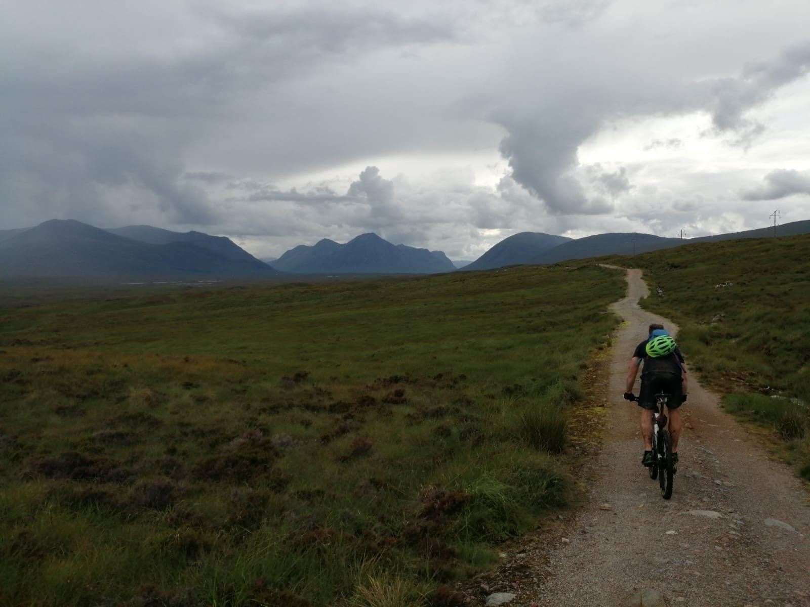 Access rights and responsibilities apply to any form of non-motorised transport, including cycling – such as on this route near Rannoch station.