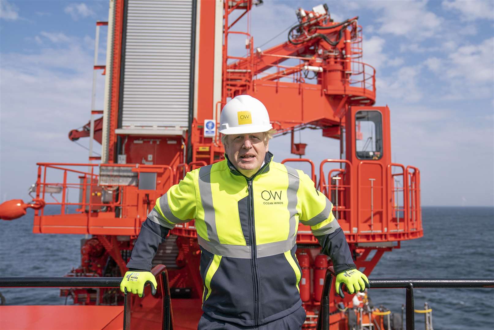 Prime Minister Boris Johnson onboard the Esvagt Alba during a visit to the Moray Offshore Windfarm East, off the Aberdeenshire coast (Jane Barlow/PA)
