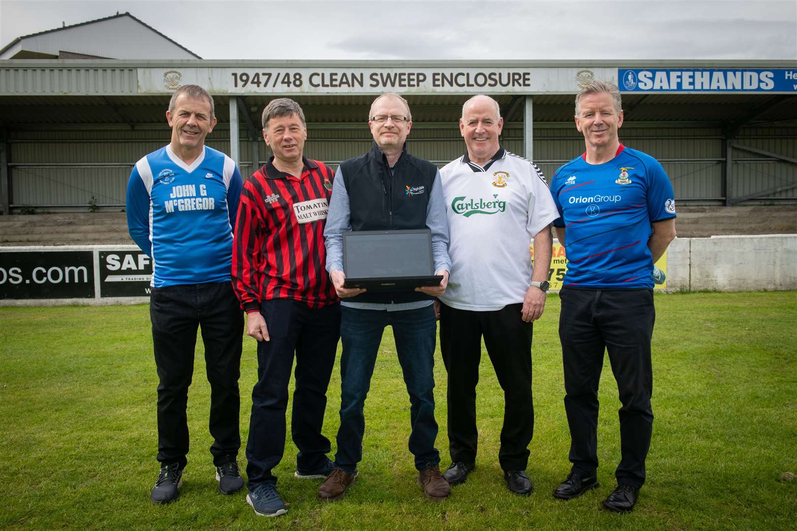 Peter Corbett (second from right) at the launch of the Inverness Football Memories Project. Also pictured are Roddy Davidson, David Milroy, Jamie Gaukroger and Charlie Christie.