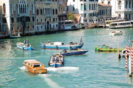Traffic builds up on the canals of Venice.