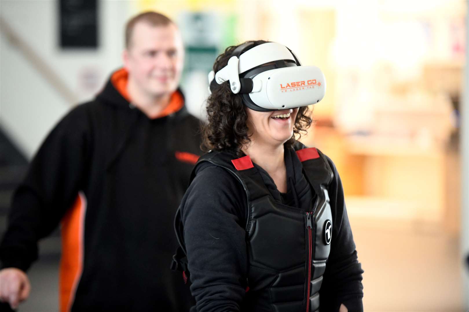 Maria Belen Simon Andino trying Laser Go VR laser tag. Picture: James Mackenzie.