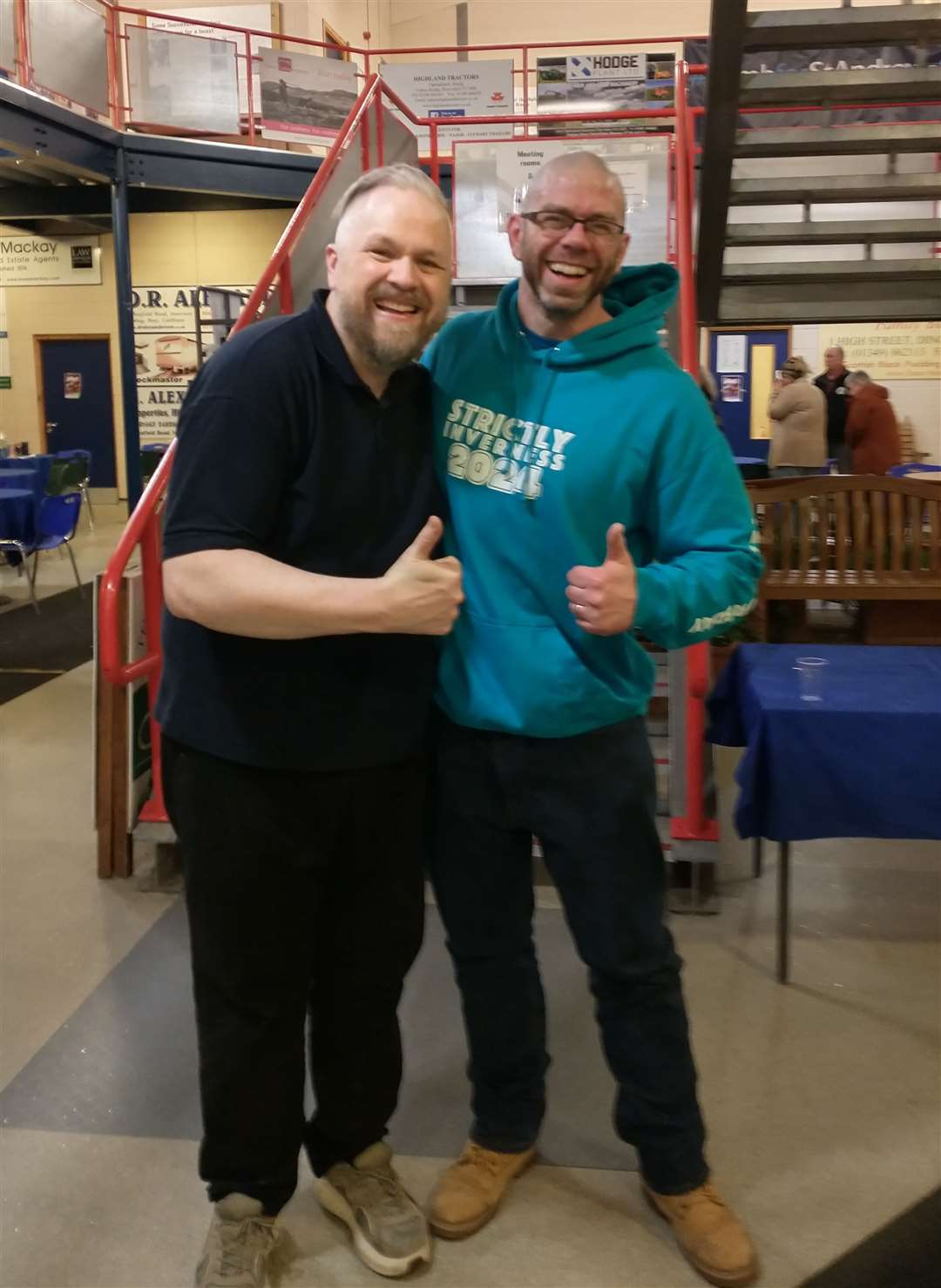 Robert Ince and Andy Dixon at Dingwall Auction Mart for a curry and quiz night.