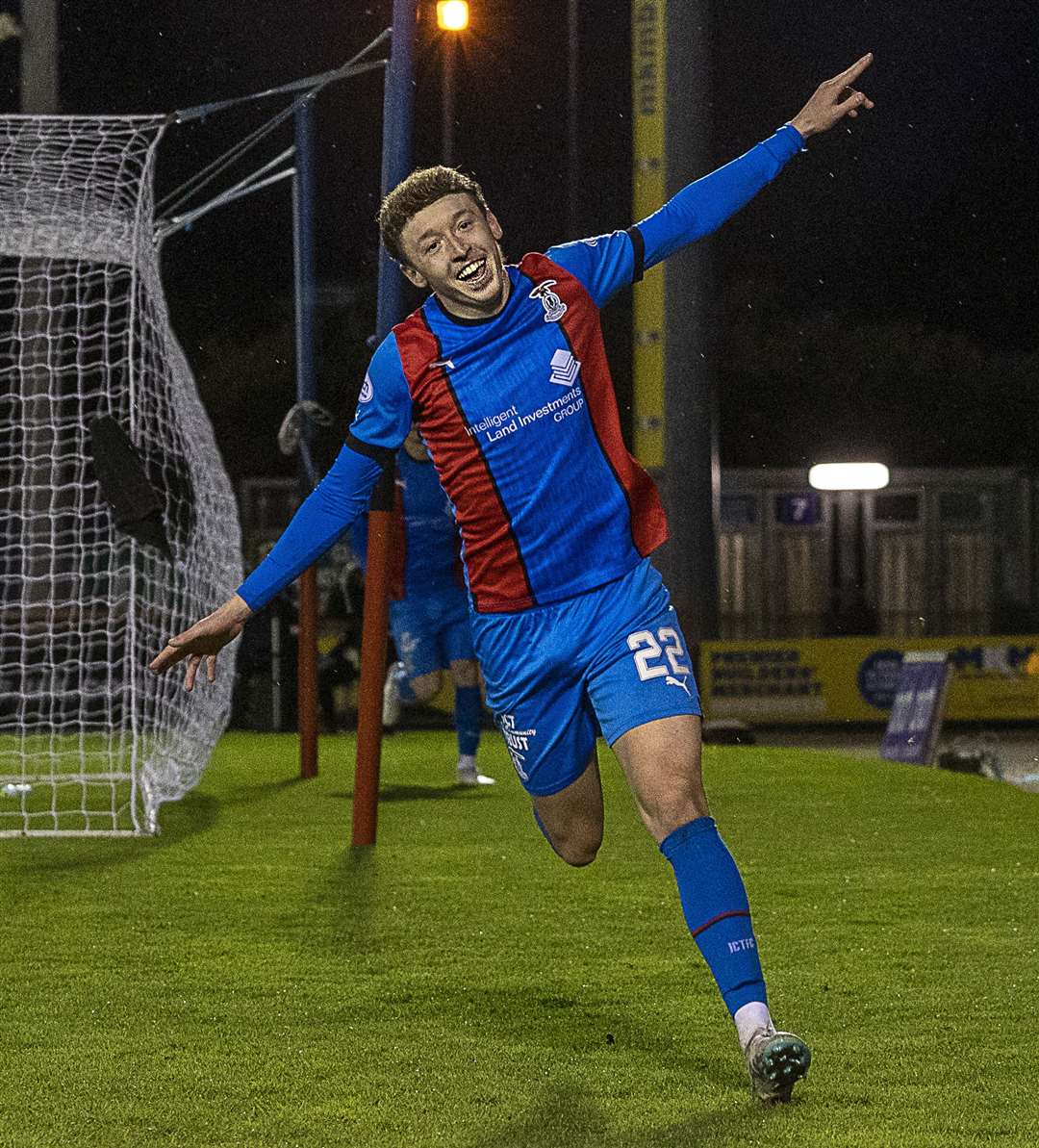 Nathan Shaw was all smiles after giving Caley Thistle the lead. Picture: Ken Macpherson