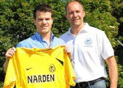 Nairn County manager Les Fridge (right) alongside new signing Conor Gethins