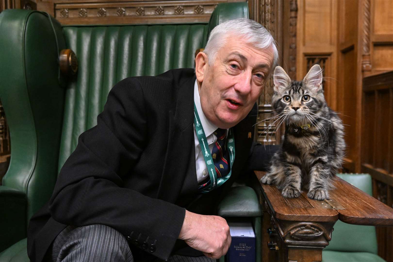 Pet-loving Sir Lindsay Hoyle with his Maine coon kitten Attlee (UK Parliament/Jessica Taylor/PA)