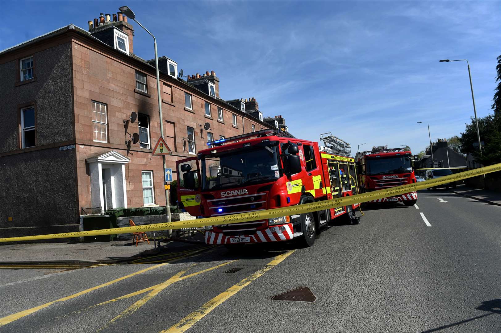 The Fire Brigade attend the blaze at Telford Street, Inverness.