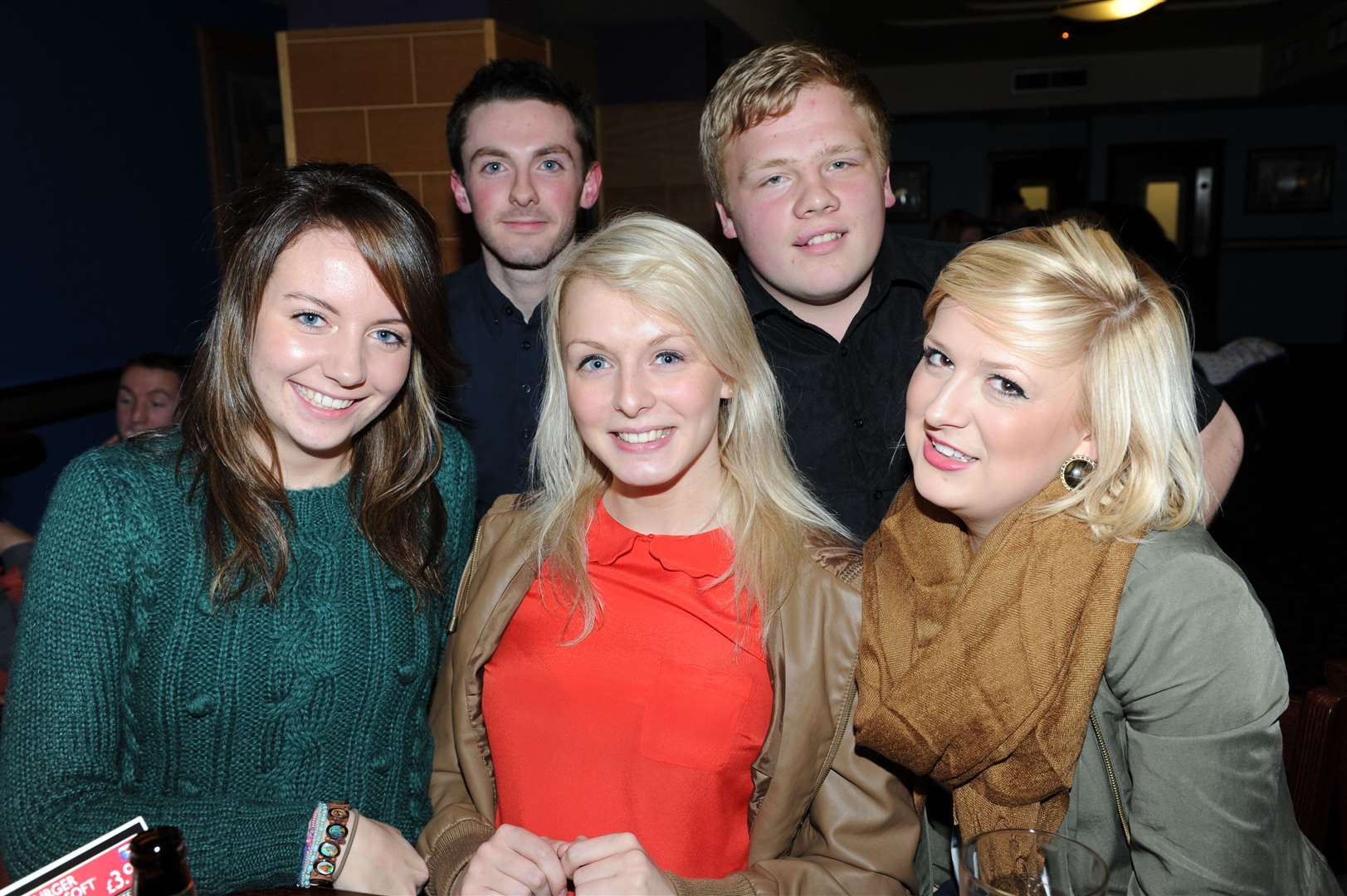 Cityseen..Sophie Donald (red) back from university in Edinburgh enjoys a drink with (left) Hannah Bell,Jamie Wilson,Laura Sutherland and Liam Laycock..