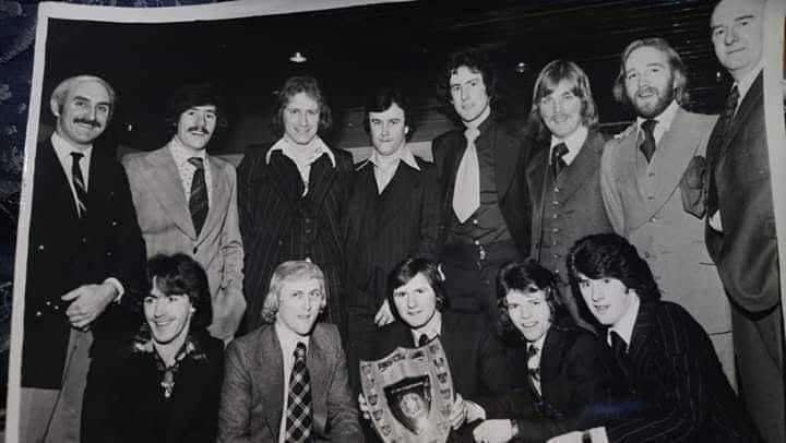Stewart MacLennan (back, far left) with Railway Club players after they won the Welfare League First Division in 1976.