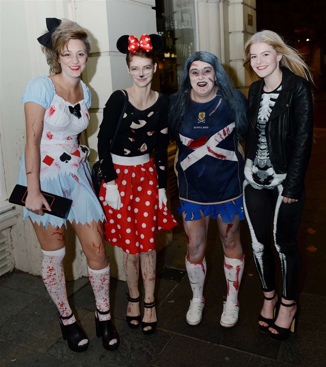 Caitlin Morrison, Cat MacIver, Steph Campbell and Freya Lowe, who all work at Next. CitySeen on Halloween 31/10/15. Picture: Alison White