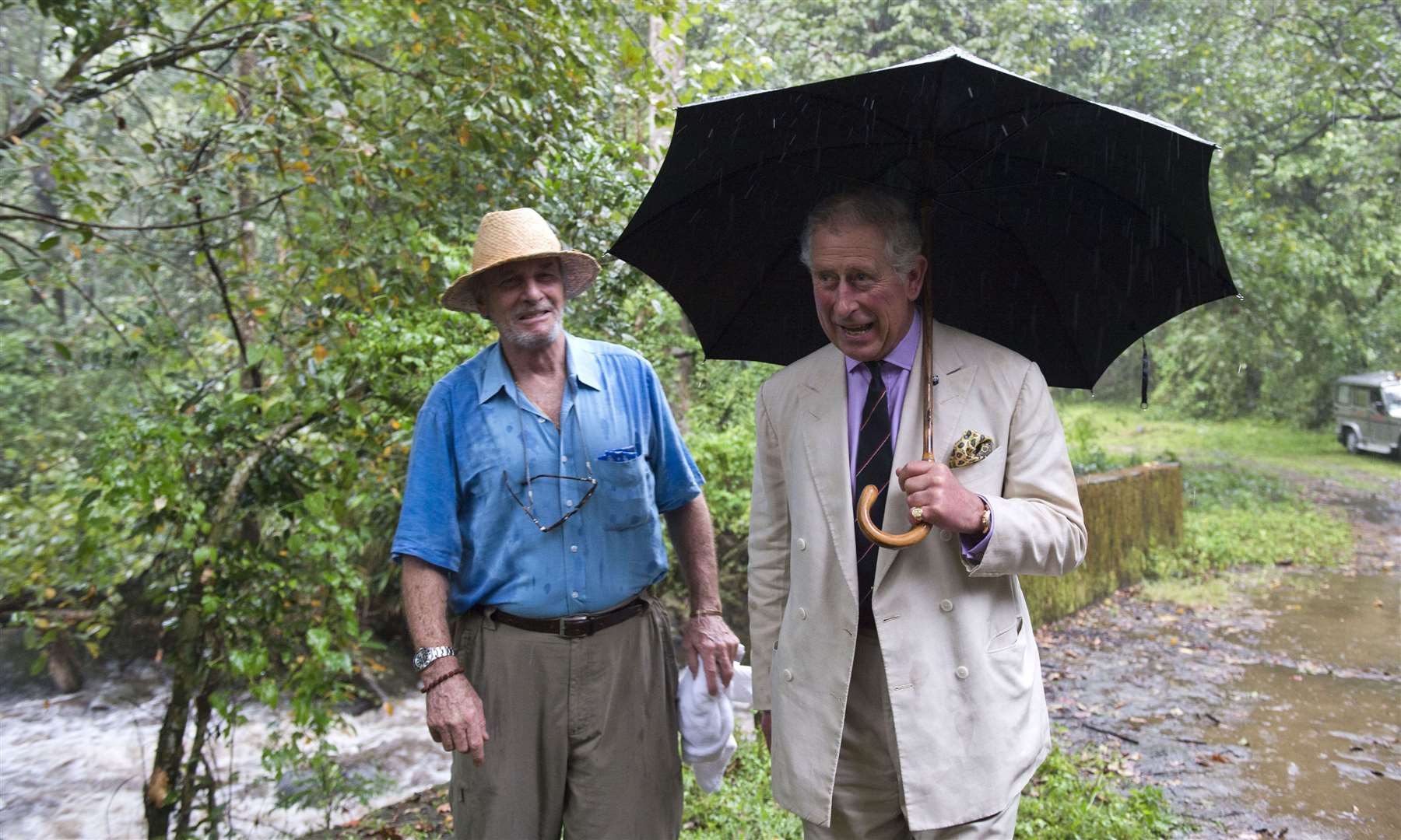 Mark Shand with Charles during a visit to the Vazhachal Forest Range in India (Arthur Edwards/The Sun/PA)