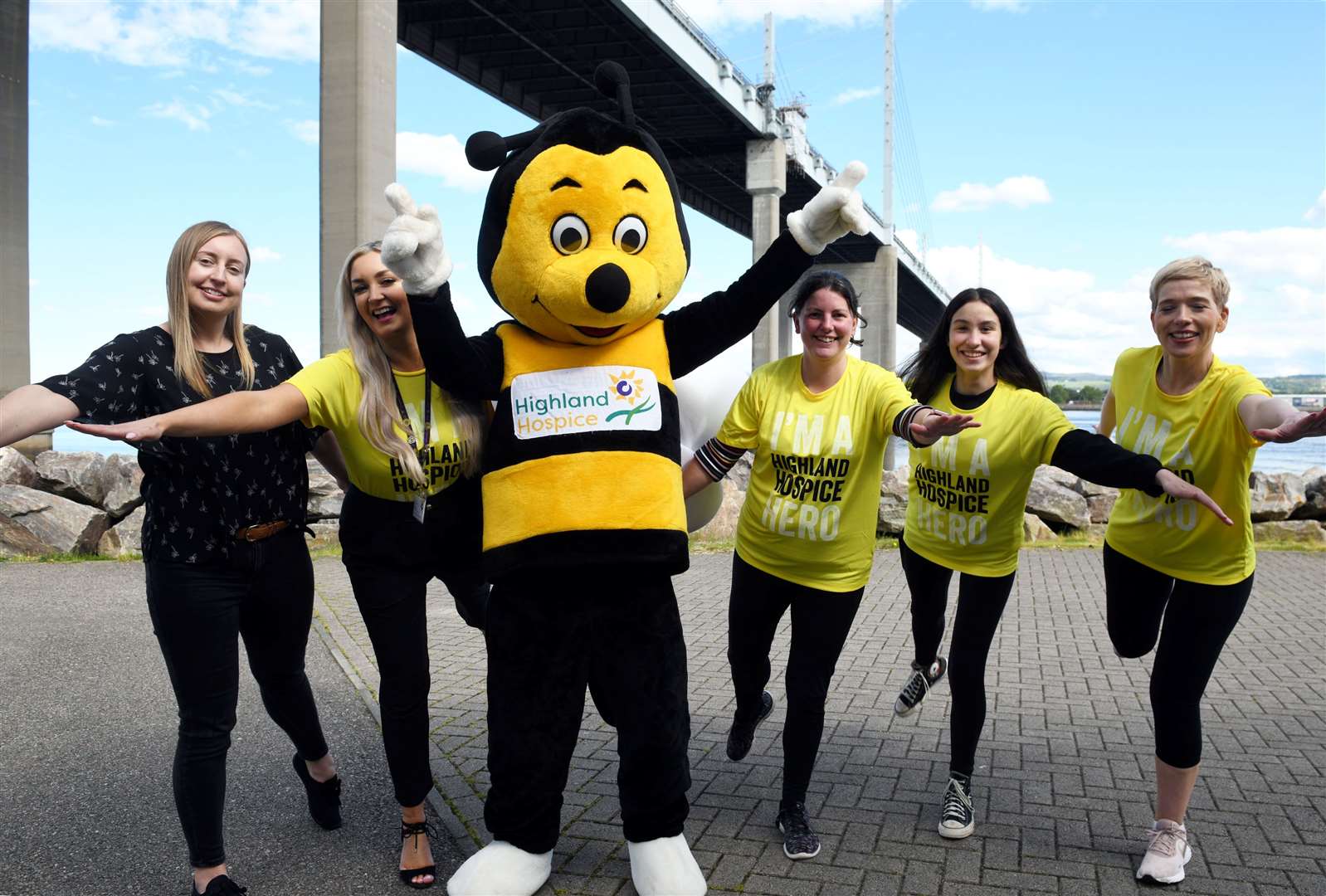 From left, Lisa Gray from Ord Industrial, Emma Nicol, Bob the Bee, fundraising manager Amanda Forbes, Georgie Maclennan (13) and Lynne Macmillan. Picture: James Mackenzie