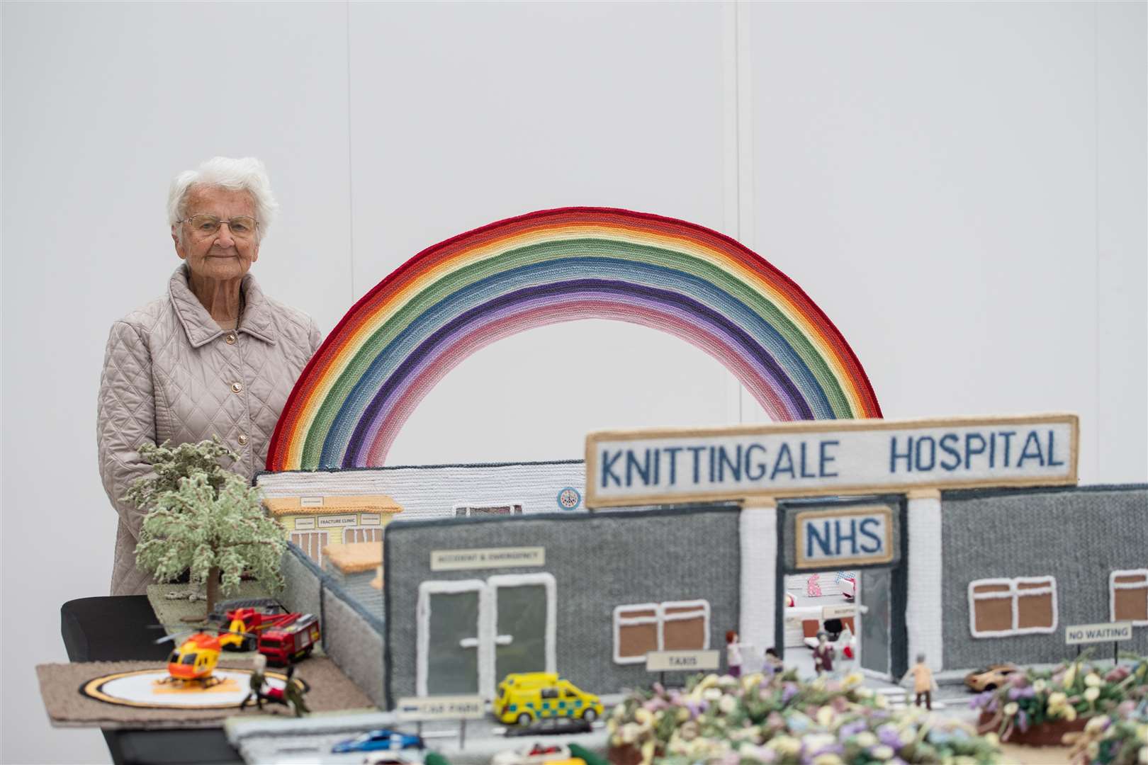 Margaret Seaman, 91, with her creation The ‘Knittingale’ (Joe Gidden/PA)
