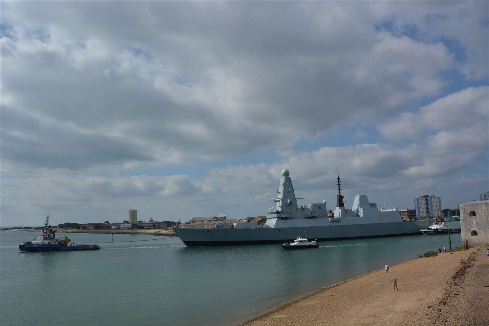 HMS Daring being towed from Portsmouth Naval Base for the multi-million pound engine refit (Ben Mitchell/PA)