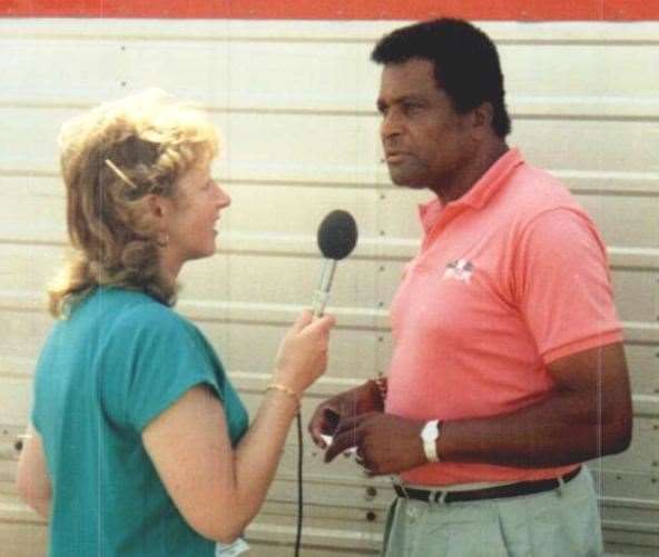 Helen MacPherson interviewing Charley Pride - going to see him at a concert in Glasgow triggered her interest in country music and she interviewed him a few times over her career.