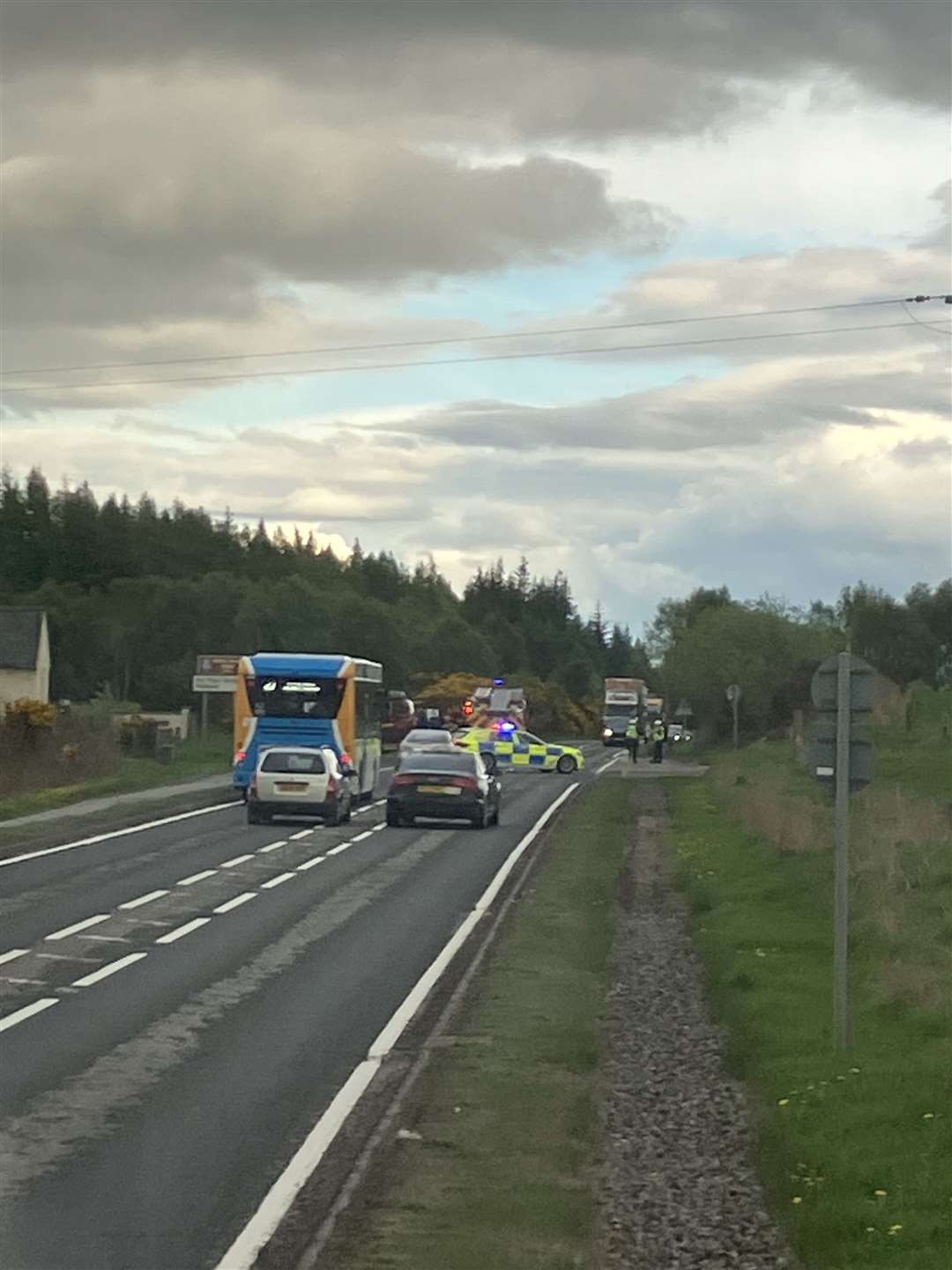 The accident prompted diversion of some vehicles while investigation and vehicle recovery was under way. Picture: Iona MacDonald