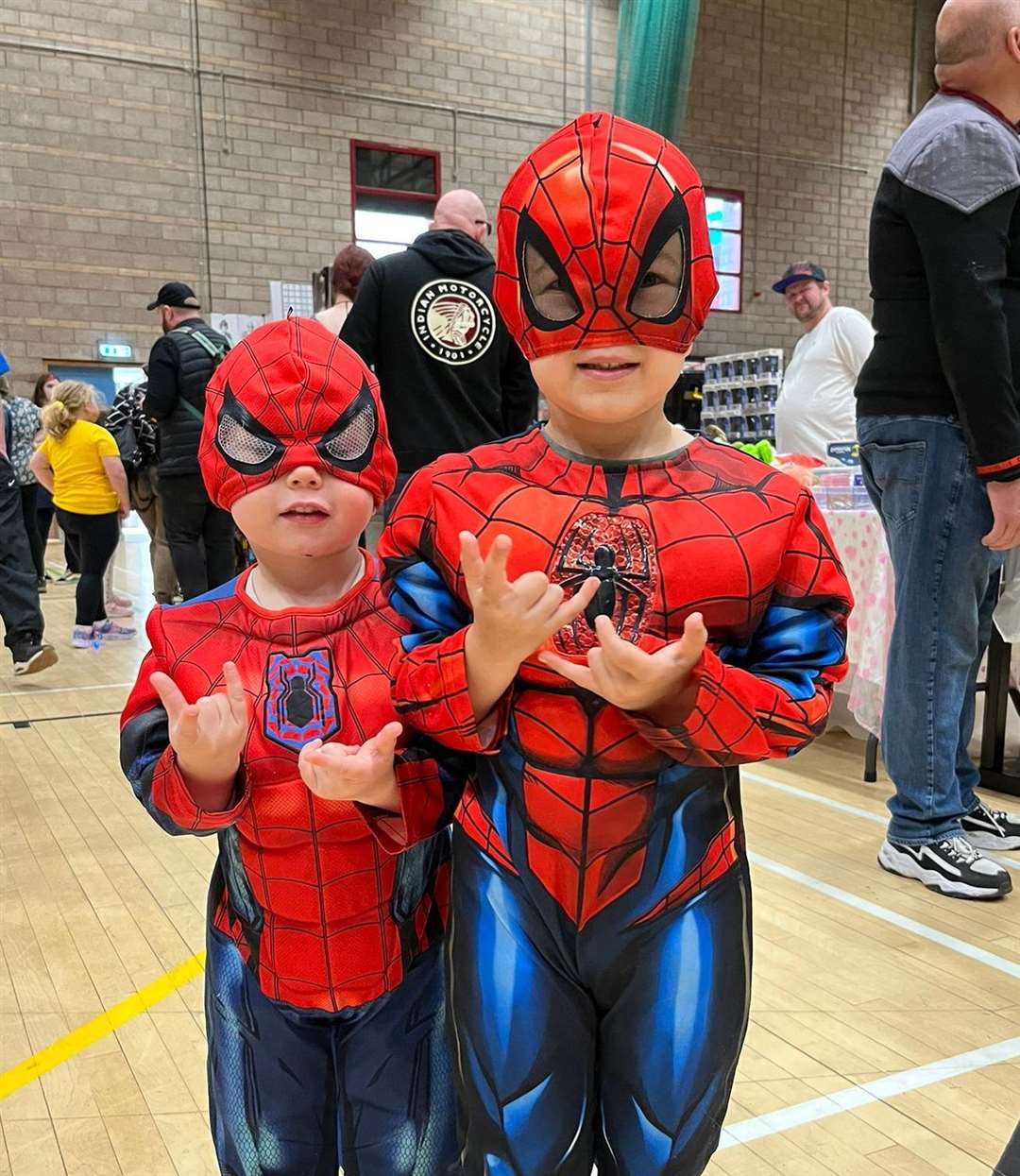 These two spidermen, Mason and Jake, from Elgin, had their web shooters at the ready. Photo: Niall Harkiss