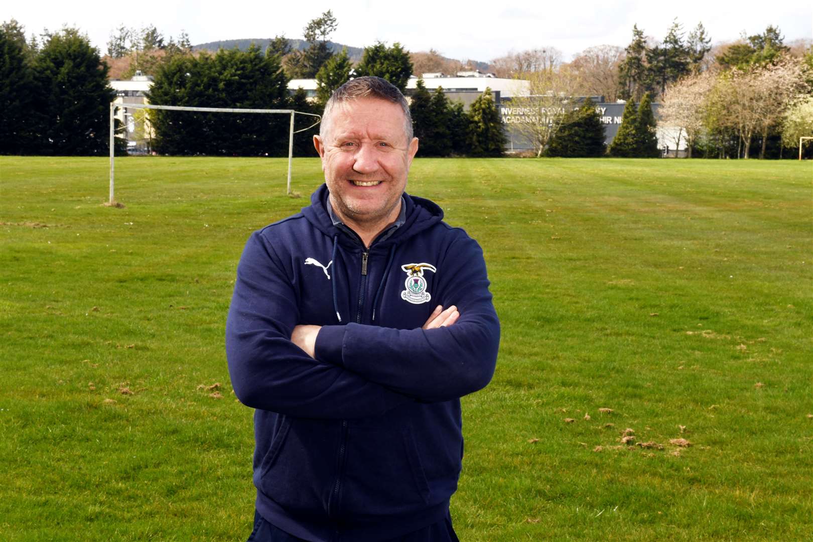 John Robertson at the playing fields opposite Inverness Royal Academy: John Robertson, Inverness Caledonian Thistle Sporting Director, standing in the vacant playing field adjacent to Inverness Royal Academy. Picture: James Mackenzie.