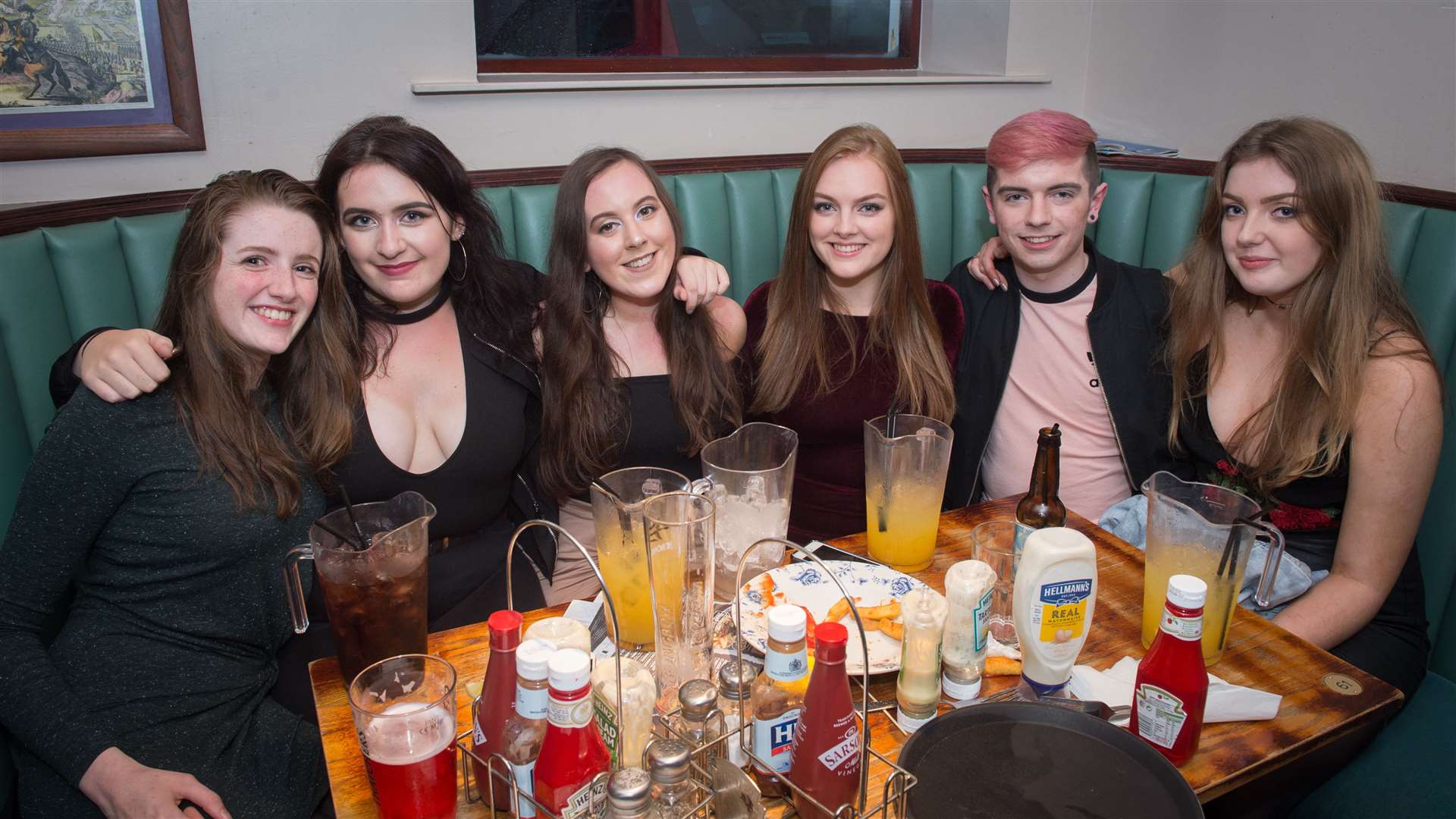 Meal and drinks for (left to right) Fiona Reid, Sophie Brown, Ruth Olivant, Kirsty Robertson, Matt Thornton and Ellen "MacGremlin" Macdonald