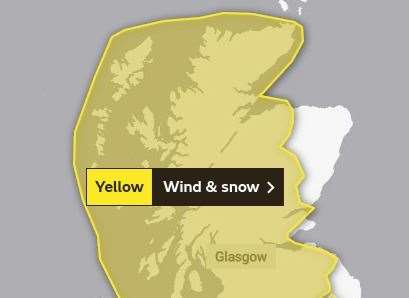 A yellow weather warning remained in place across all of Ross-shire on Monday. Picture: Met Office.