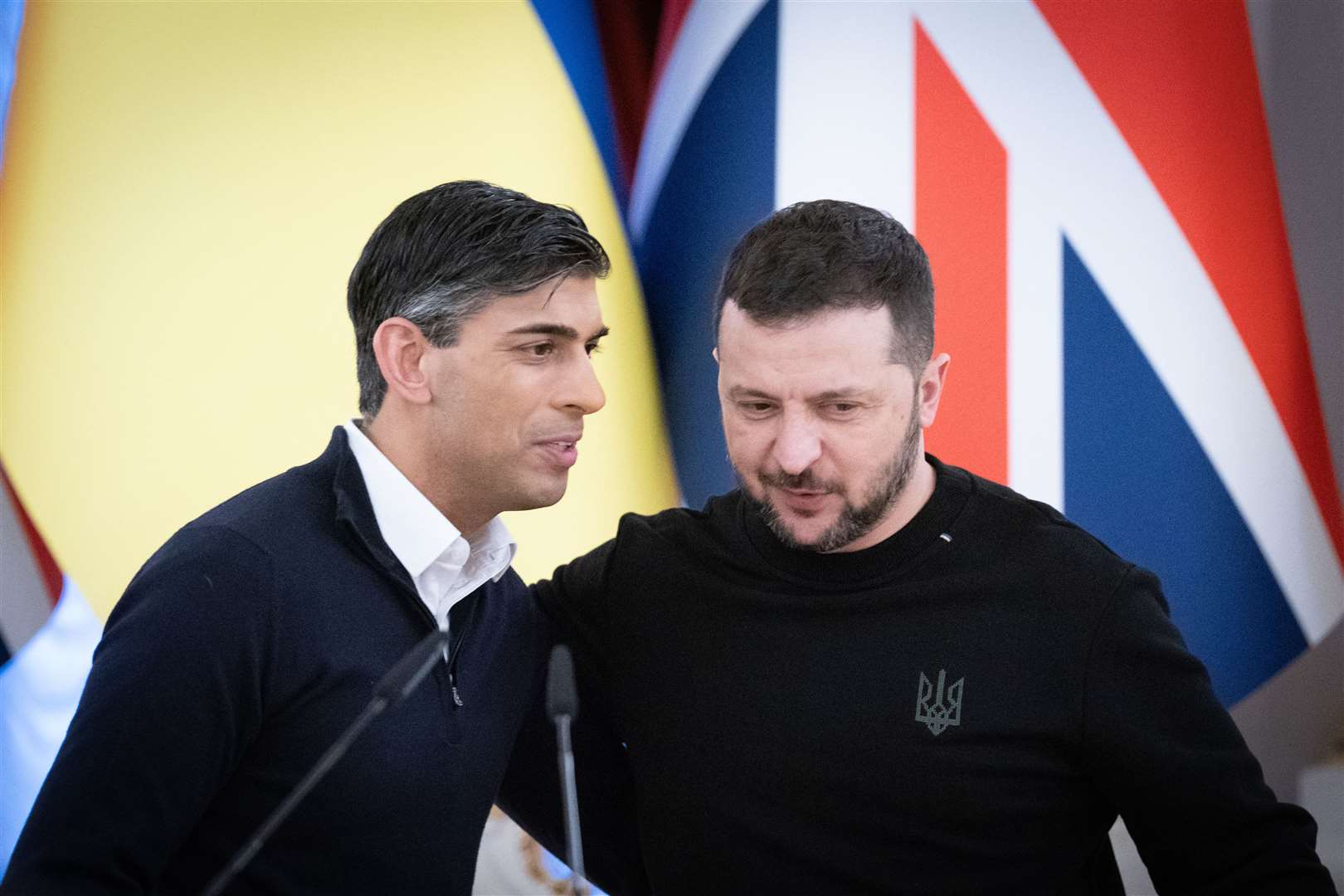 Prime Minister Rishi Sunak with President Volodymyr Zelensky at a signing ceremony during a visit to the Presidential Palace in Kyiv, Ukraine, to announce a major new package of a major new package of £2.5 billion in military aid to the country over the coming year (Stefan Rousseau/PA)