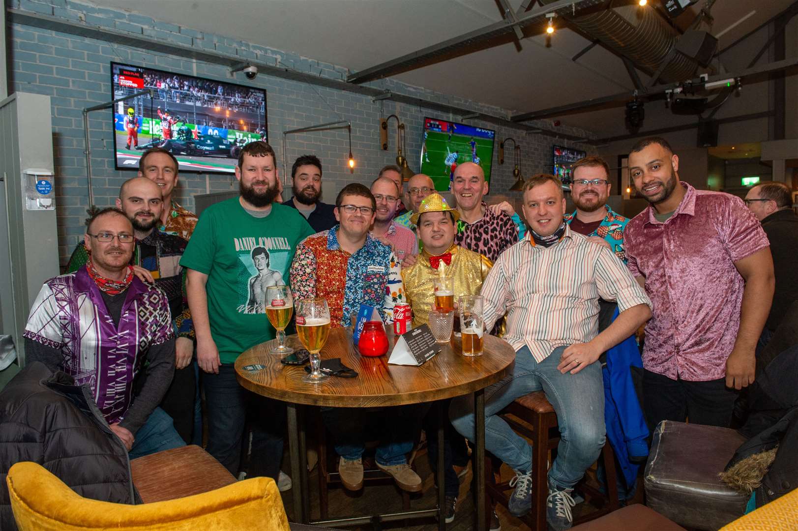 Stag night for Gary Strachan (centre, red/blue shirt). Picture: Callum Mackay.