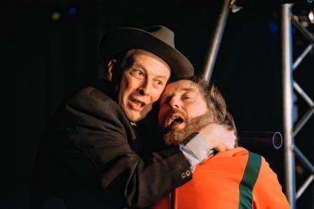 Iain MacRae (left) plays the dangerous title character in new play Shrapnel.