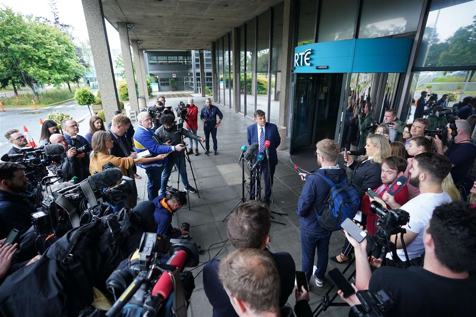 New RTE director-general Kevin Bakhurst speaks to the media outside the broadcaster’s headquarters in Donnybrook (Niall Carson/PA)