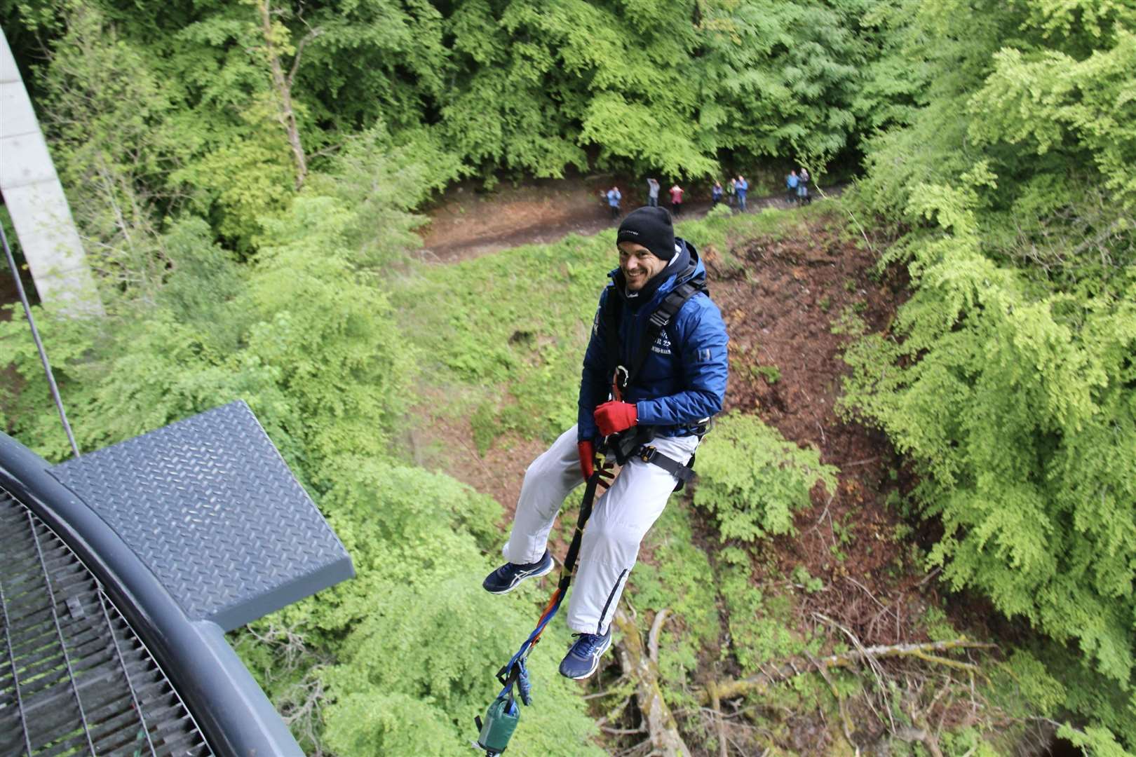 Mr Dibon leaping from the bungee platform at Garry Bridge, Perthshire (Heartland Media and PR/PA)