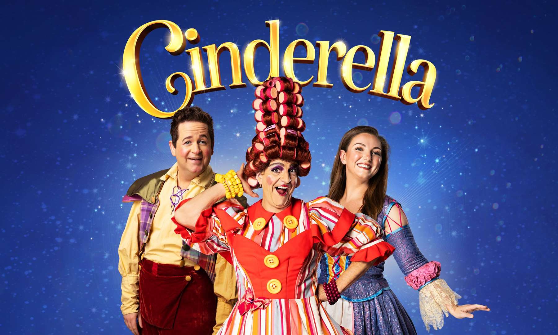 Cinderella with – from left – Ross Allan as Buttons, Steven Wren as Nanny Rosie and Jen Neil as Cinderella.