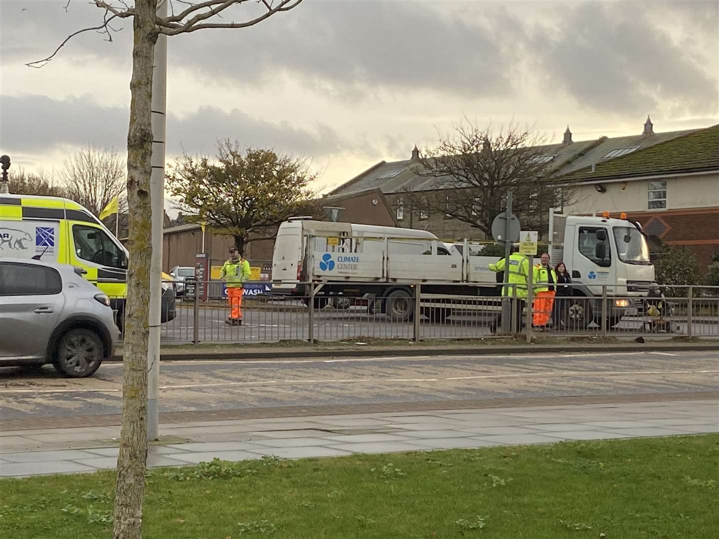 The scene of the collision between a truck and a mobility scooter in Inverness.