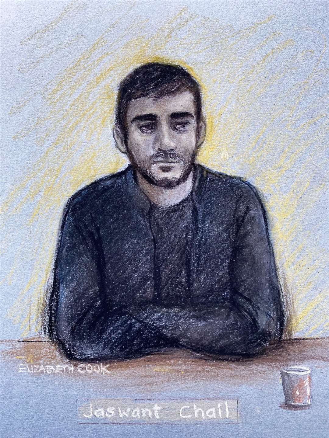 A court artist sketch of Jaswant Singh Chail, from Southampton, at a previous court hearing (Elizabeth Cook/PA)