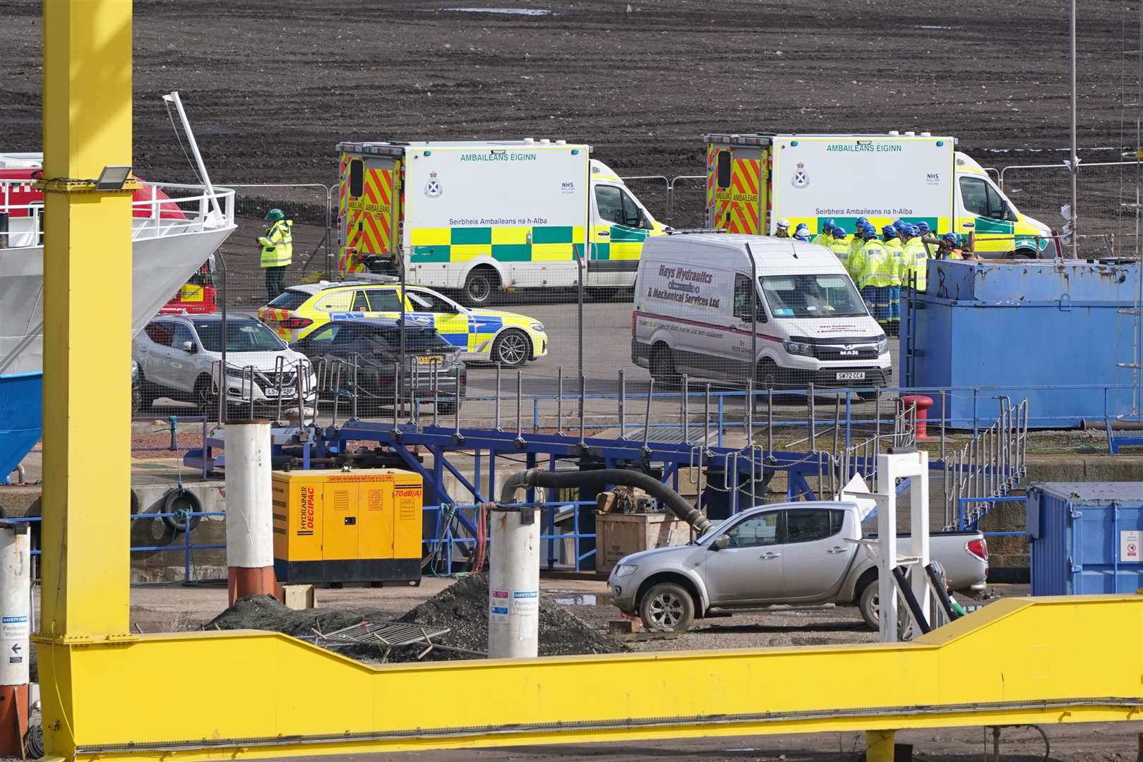 Emergency services at the scene at Imperial Dock in Leith (Andrew Milligan/PA)