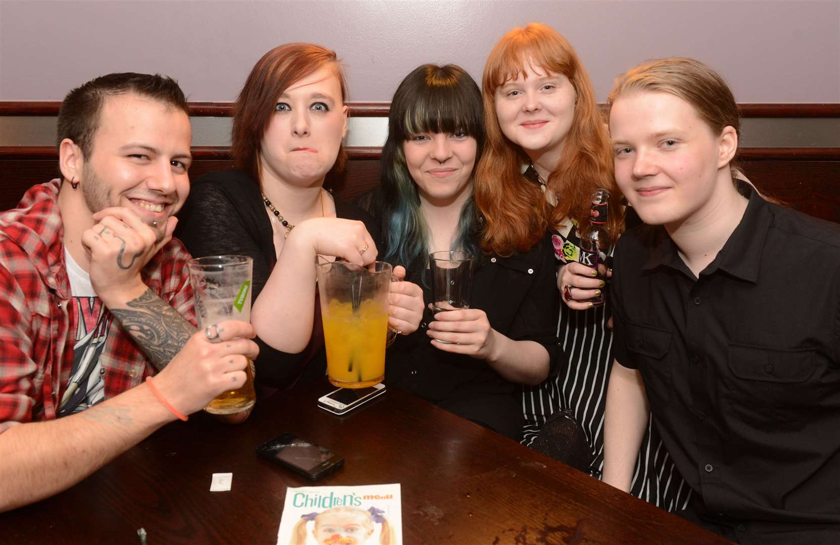 City Seen 2014-05-03..Craig Ross, Annie MacPherson, Samm Johnson (correct), Cassandra McArdle and Callum Davies, friends from around Inverness and Dingwall getting their evening off to a good start in Wetherspoons..Pictures: Andrew Smith.Image No: 025548.