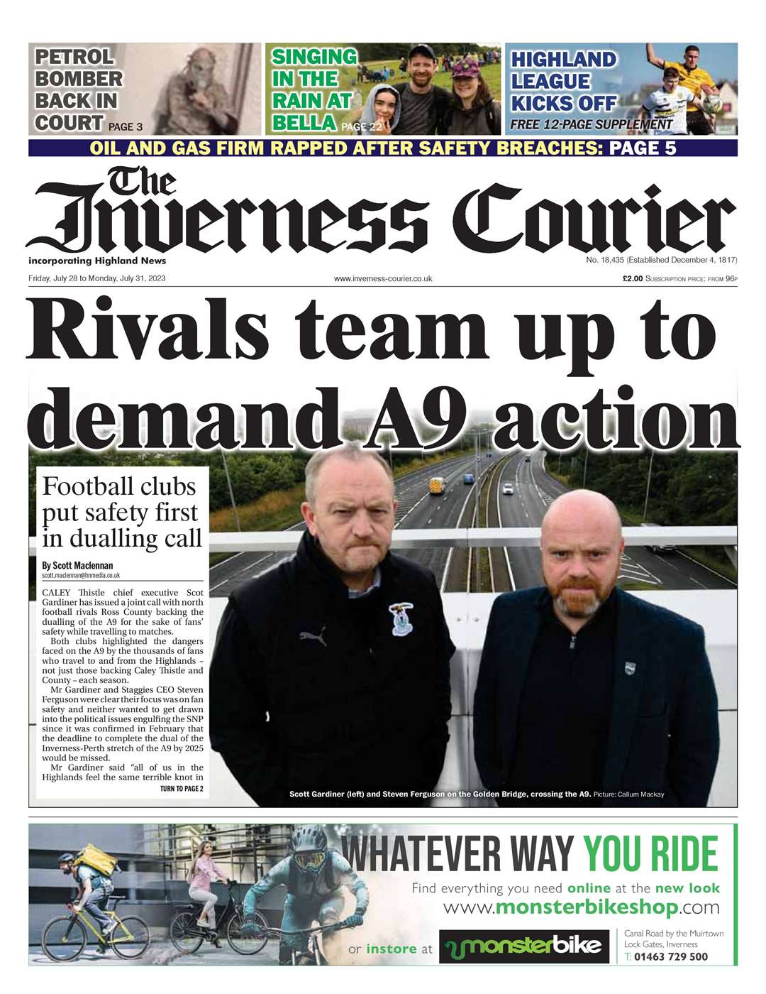 The Inverness Courier, July 28, front page.