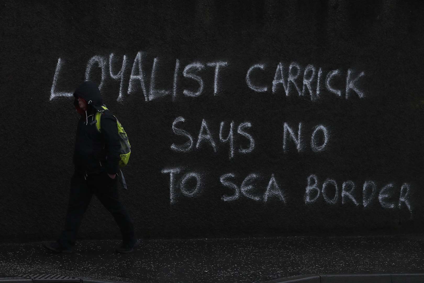 Graffiti on the A2 outside Carrickfergus in Belfast (Brian Lawless/PA)
