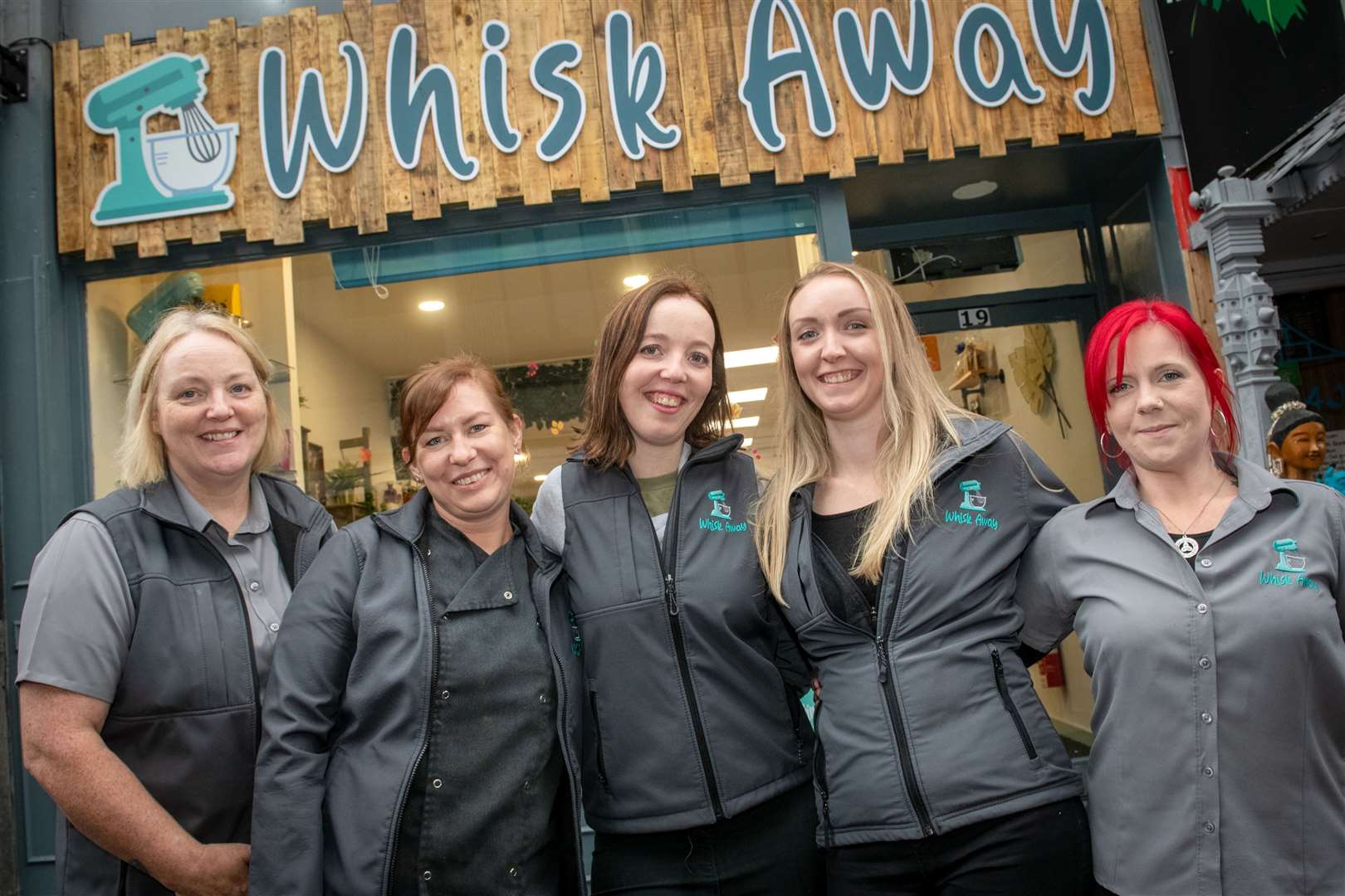 Celebrating the reopening of Whisk Away at its new location in Queensgate are Janice Dixon, Iwona Leonie, Nyomi Dixon, Ivana Sumnar and Abby Macdonald. Picture: Callum Mackay.