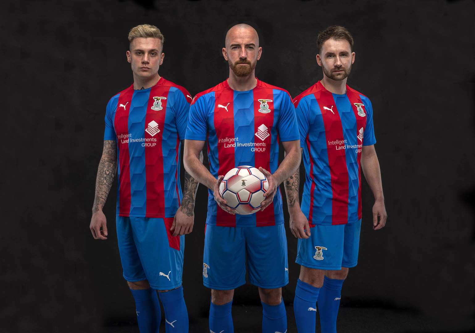 Miles Storey, James Vincent and James Keatings reveal Caley Thistle's new kit.