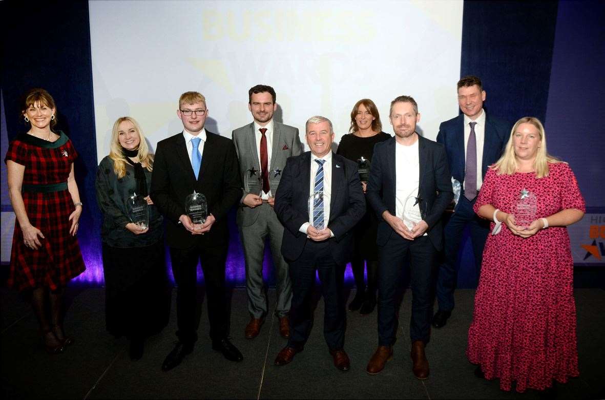 The Highland Business Awards 2021 winners on stage at the Drumossie Hotel. Picture: James Mackenzie.