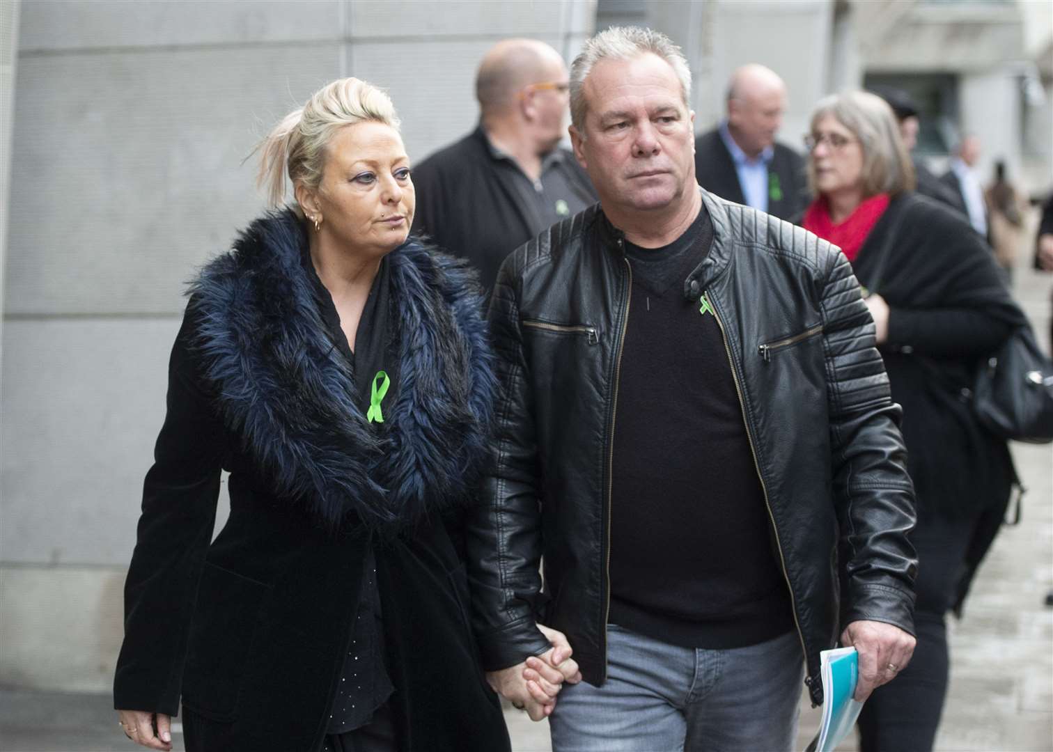 Harry Dunn’s mother Charlotte Charles and stepfather Bruce Charles, pictured outside the Ministry Of Justice in London, continue to push for the prosecution of Anne Sacoolas in the UK (David Mirzoeff/PA)