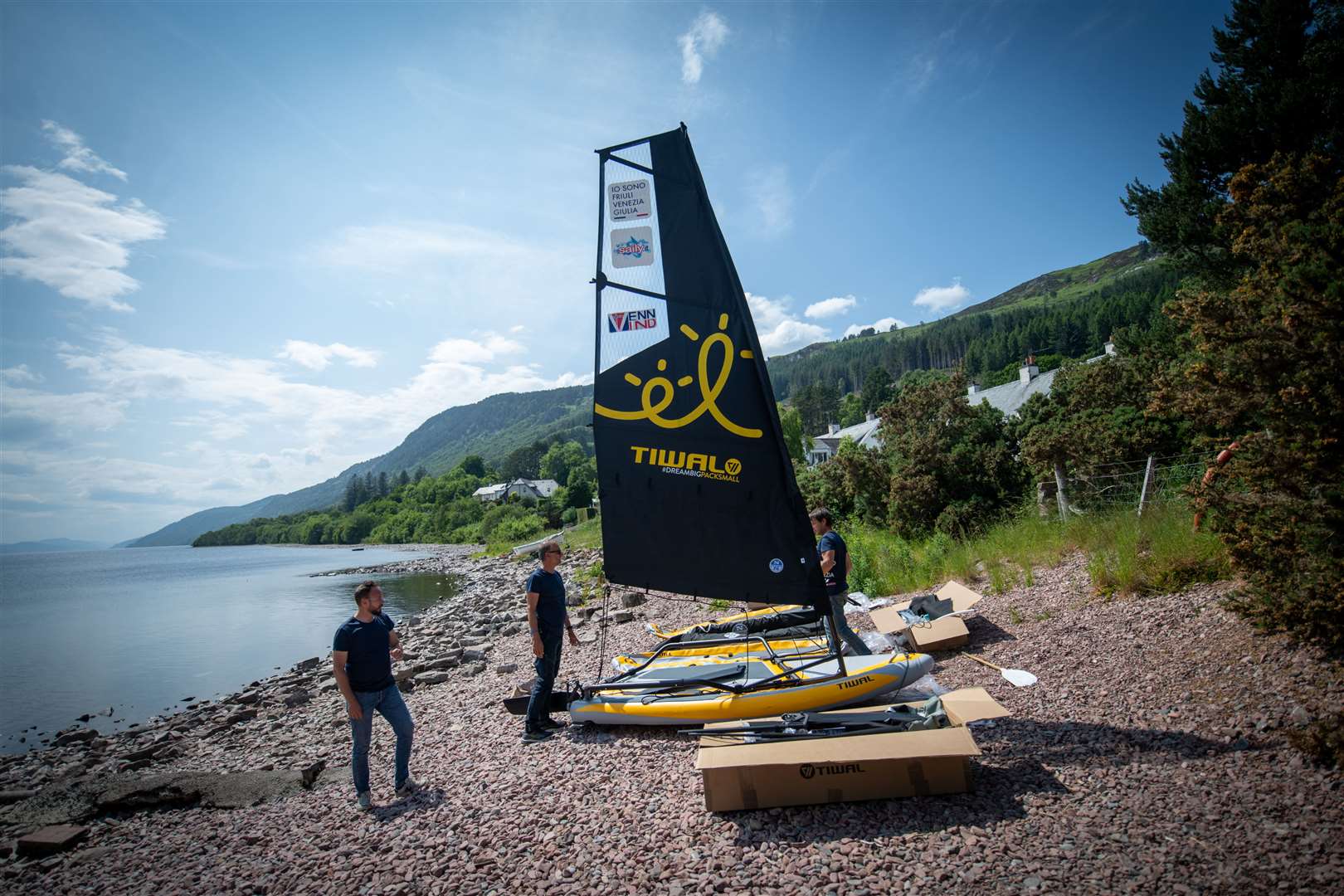 Setting up the lightweight sailboats. Picture: Callum Mackay..