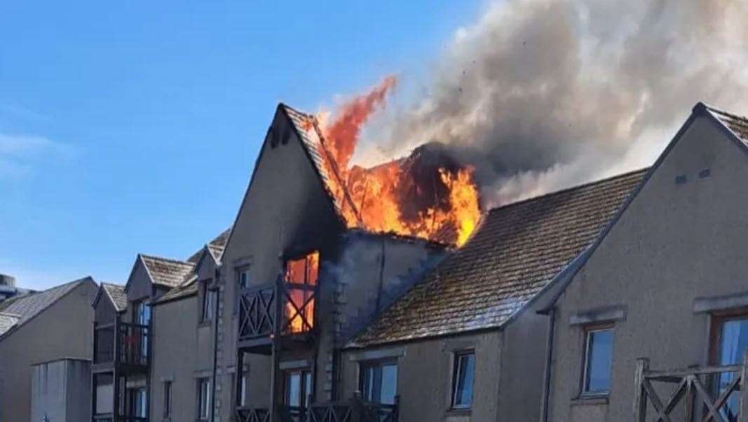 The fire at the property in Nairn.