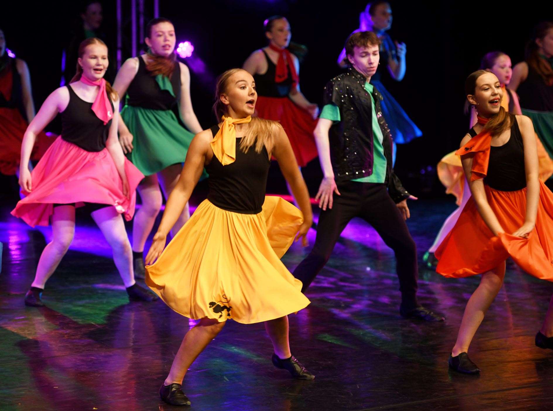 TFX Performing Arts Academy students wearing colourful clothes. Picture: James Mackenzie.
