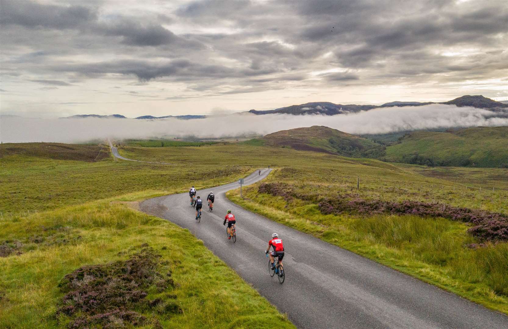 Riders make their way towards Whitebridge from the Suidhe viewpoint as mist hangs in the air. Picture: Airborne Lens