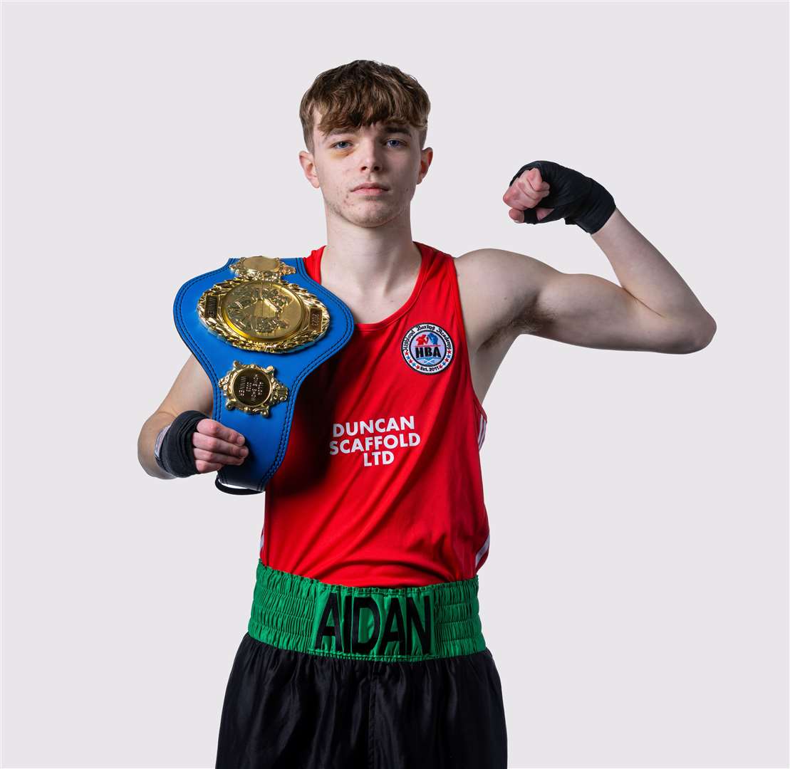 Highland Boxing Academy (HBA)'s Aidan McKinley (pictured with a belt he won on Alloa Boxing Club's show in October 2023). Picture: David Rothnie