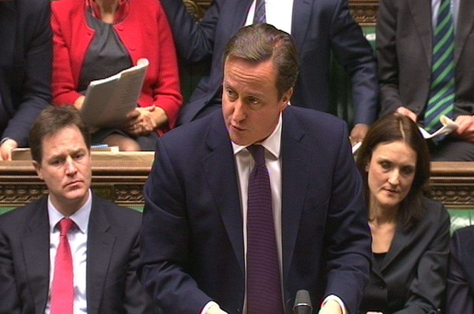 Ex-prime minister David Cameron makes a statement to MPs in the House of Commons on the Pat Finucane killing in 2012 (PA)