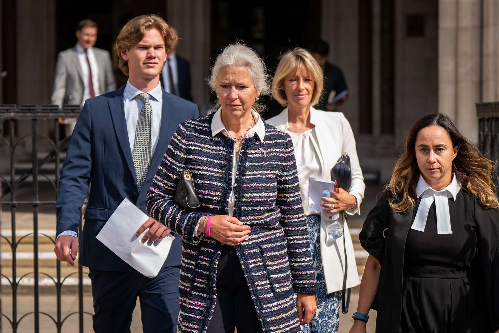 Alexandra Pettifer (centre), better known as Tiggy Legge-Bourke, a former nanny to the Duke of Cambridge, outside the Royal Courts of Justice in London (Aaron Chown/PA)