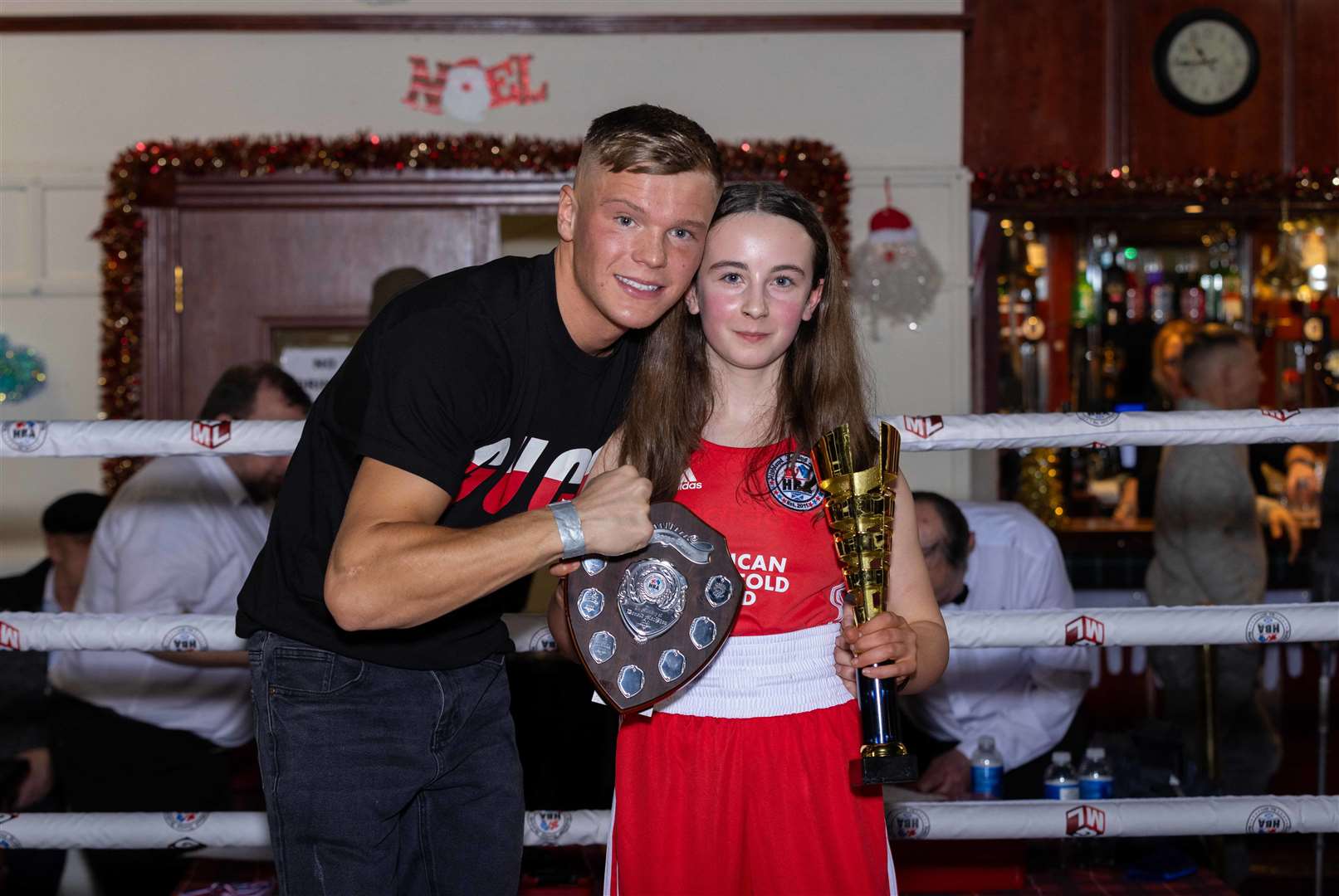 Highland Boxing Academy's Maria Cameron secured a unanimous win over Alloa's Eve Hynd on the opening contest.of HBA's sell out show at the British Legion in Dec 2023. Picture: David Rothnie