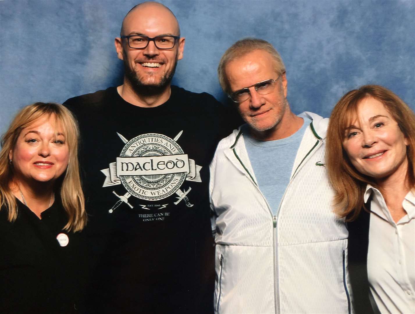 Writer Jonathan Melville (second left) with Highlander cast members Beatie Edney (left), Christopher Lambert and Roxanne Hart.