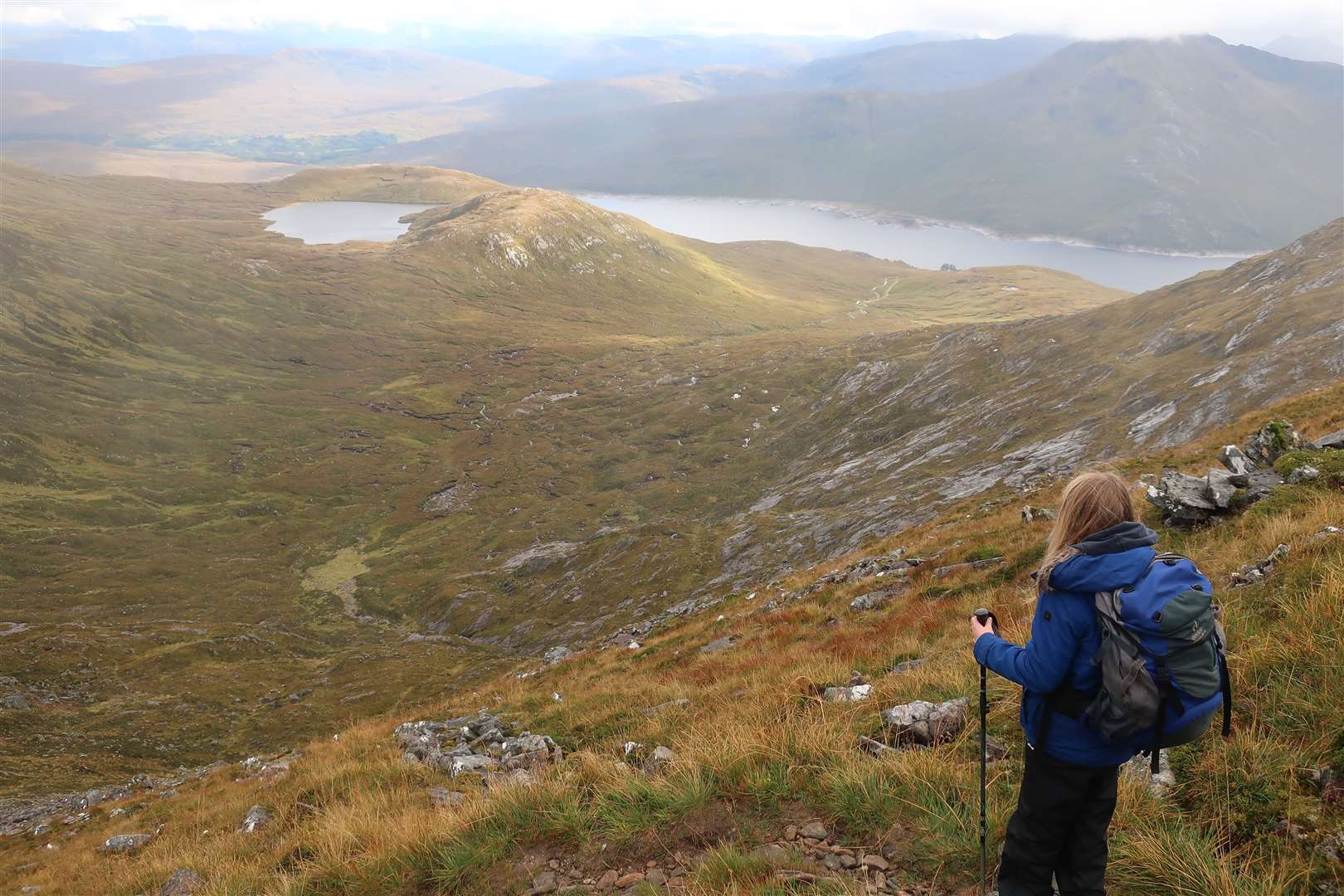 Admiring the view over Loch Fearna and Loch Cuaich from the Fiar Bhealach.