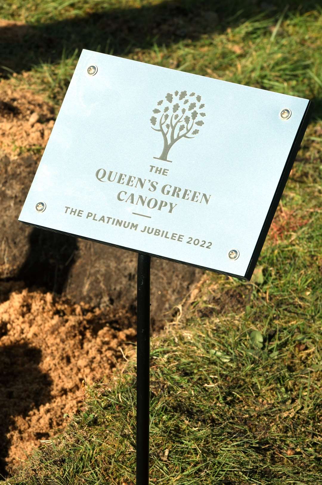 The Queen's Green Canopy plaque at the Platinum Jubilee tree planting in Nairn. Picture: James Mackenzie